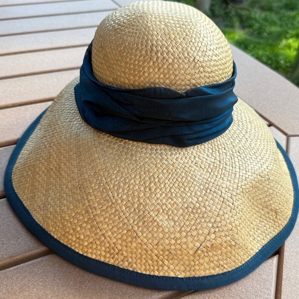 Straw Hat with Navy Ribbon - Picture 3 of 5